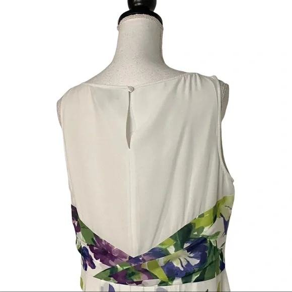 Ralph Lauren Sleeveless Pleated Fit & Flare Floral Dress SZ 14 White Multicolor - Picture 7 of 10